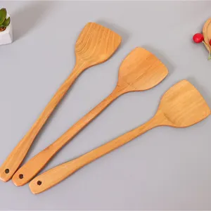 Juego de Espátulas de Madera de Teca Antiadherentes de 39 cm con Mango Largo para Cocinar - Product Image 1