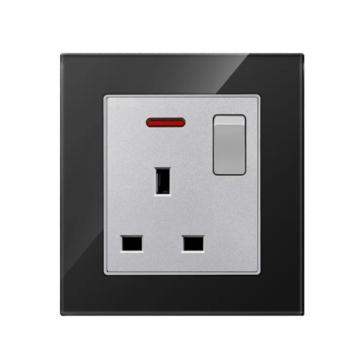 Goodtop BS-12 Series 13A 1 gang wall switch socket with neon,tempered glass panel