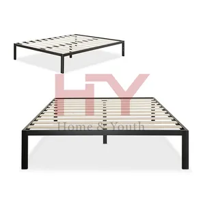 מזרן קרן לא Boxspring צורך עץ פסיס תמיכה מודרני סטודיו 14 אינץ פלטפורמת 1500 מתכת מיטת מסגרת