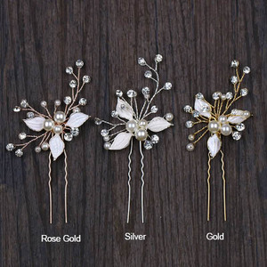<strong>Wedding</strong> Bride Pearl Crystal Flower Shaped <strong>Hair</strong> <strong>Pins</strong> <strong>for</strong> Women - Product Image 4