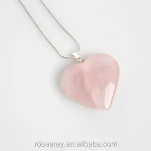 Colar em forma de coração, joia de cura rosa natureza pedra preciosa colar de pingente de quartzo rosa