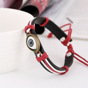 Pulsera de cáñamo de cuero con abalorio de ojo de aleación de moda, pulsera de cuerda de cera de cuero de ojo del <span class=keywords><strong>diablo</strong></span> Popular de alta calidad, regalo - Product Image 2