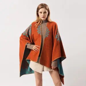 Wholesale 2020 luxury women birthday gift shawl fashion flower pattern jacquard woven oversized designer poncho cape