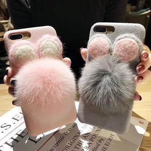 2018 nueva fusión del pelo del oído <span class=keywords><strong>de</strong></span> conejo bola tela peluche caso del teléfono celular para el iPhone para Oppo - Product Image 2