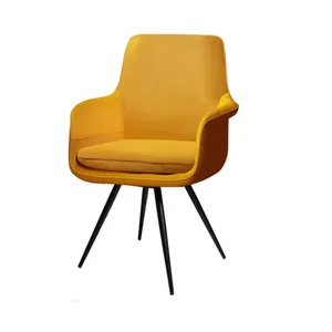 Новое поступление, желтое льняное поворотное металлическое кресло для столовой