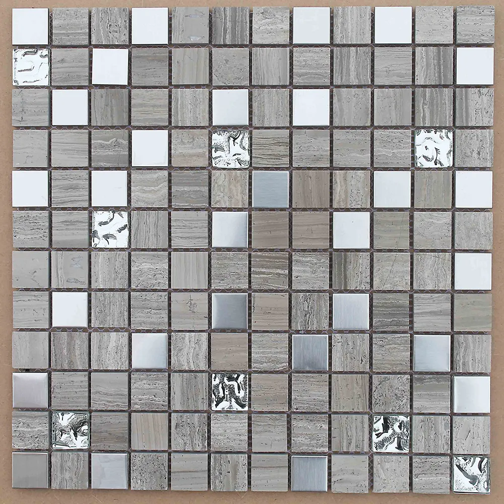 All Types Of Luxury Home And Hotel Glass Silver Metal Mix Stone Mosaic Tile