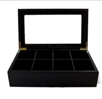 Luxury black color Wooden Tea Storage Chest Box with Glass Window