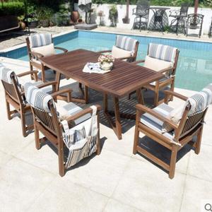 Set tavolo da pranzo e sedia in teak in legno massello con protezione solare impermeabile per esterni - Product Image 3