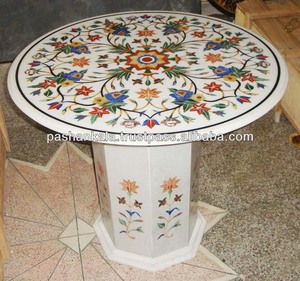 หินอ่อนฝังทรงกลม Pietra Dura โต๊ะกาแฟโบราณ - Product Image 1