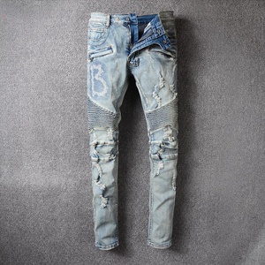 Kerajaan serigala produsen ripped denim biker jeans new fashion jeans celana hanya untuk pria jeans