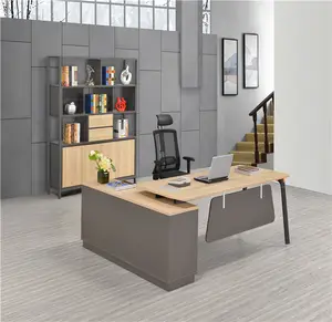 Moderne Sauder Bureau Met Hok Mdf/Mfc Melamine Kantoormeubilair Executive Met Metalen Poot Kantoormeubilair Directeur Bureau