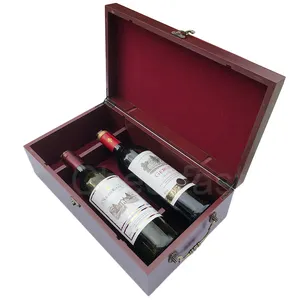 Kotak Hadiah Hari Ayah Anggur MDF Kayu dan 4 Buah Aksesori Kit Peralatan Botol Ganda Merah Kayu Mewah Kotak Anggur