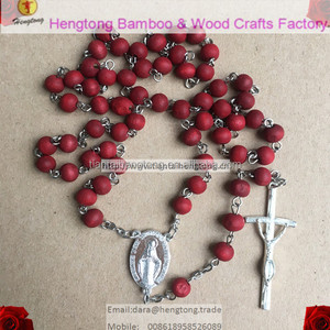 Rosario de cuentas de madera roja de 7mm, Rosario de rosas, collar de Rosario de aroma con centro de Rosario de Medalla Milagrosa - Product Image 1