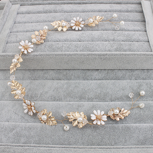 Bridal <strong>Hair</strong> <strong>Band</strong> Pearl <strong>Flower</strong> Wedding <strong>Hair</strong> Vines Jewelry Wedding <strong>Hair</strong> <strong>Band</strong> Handmade Gold - Product Image 5