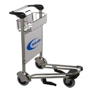 Stainless steel hotel airport luggage cart with hand brake