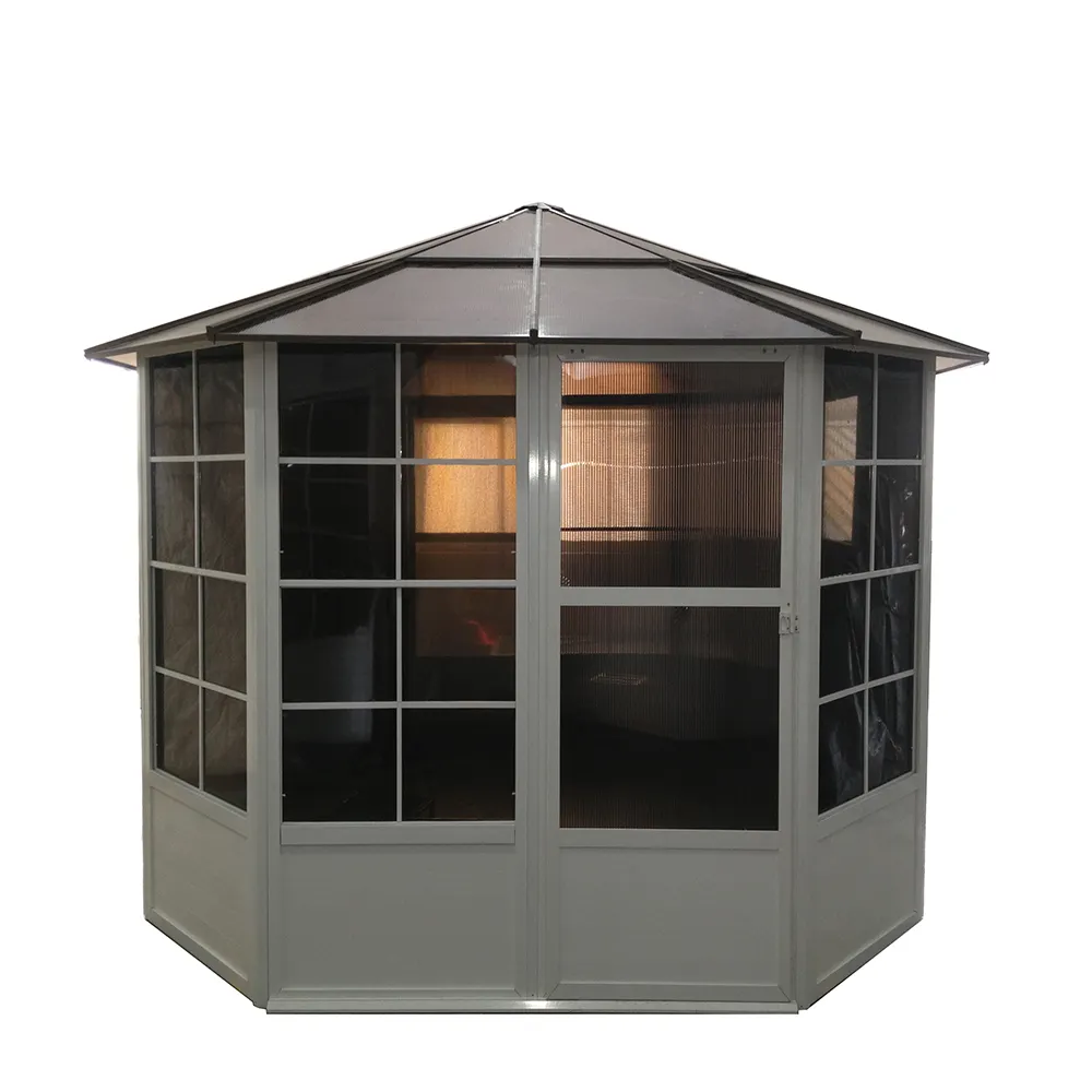 Poly Roof Nhôm Khung Octagon Gazebo 12 'X 12' Solarium