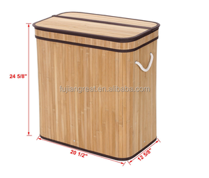 ตะกร้าไม้ไผ่ธรรมชาติสำหรับใส่เสื้อผ้าสองชั้นสีน้ำตาล - Product Image 5