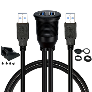 Kabel Ekstensi Panel Flush Mobil USB 3.0 Dual Port Hitam 2 Port Jantan ke Betina untuk Mobil - Product Image 3