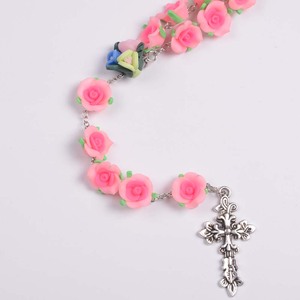 벽 매달려 큰 폴리머 점토 꽃 Rosaries 장미 구슬 묵주 목걸이 가톨릭 기도 - Product Image 3