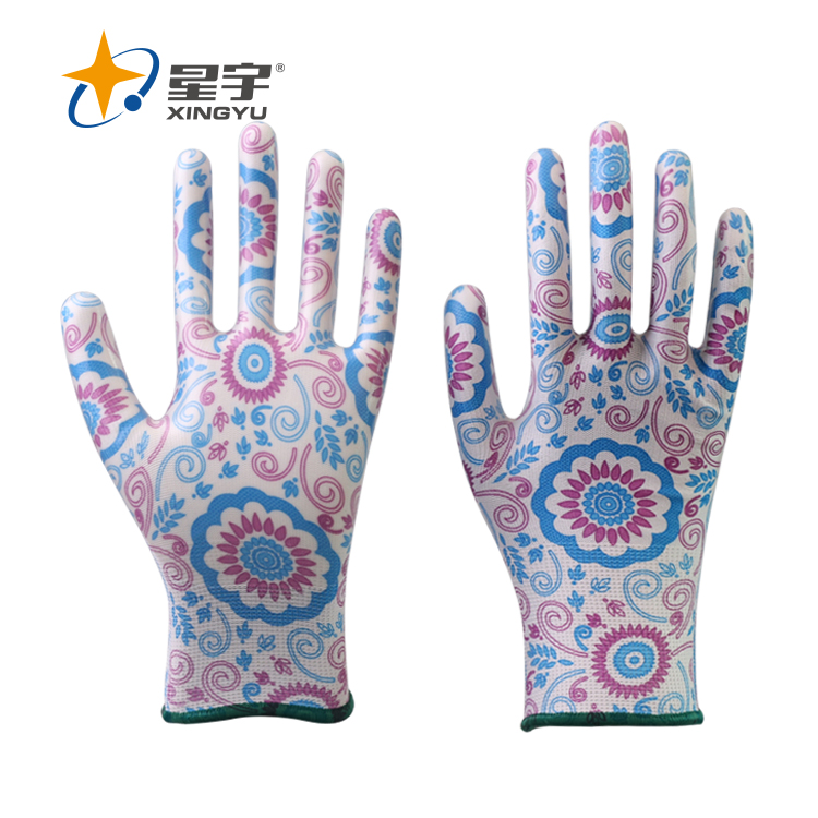 Антистатические перчатки Xingyu 13G с принтом, полиэфирная оболочка, Нитриловое покрытие, рабочие защитные перчатки, перчатки нитрилового класса B