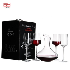 SUNYO Hand Blown Lead Free Crystal Glass <strong>Wine</strong> <strong>Decanter</strong> <strong>Set</strong> 4 <strong>Wine</strong> Glasses 500-1000ml Capacity Durable Classic Style Party Use - Product Image 3