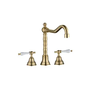 Thiết kế mới truyền thống vàng đôi xử lý Brass 3 lỗ lưu vực Mixer vòi phòng tắm sang trọng vòi