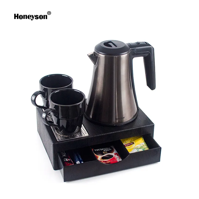 Honeyson מלון חדר 0.8L נירוסטה קומקום חשמלי תה מגש עם מגירה