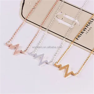 Chain Jewelry Necklace Heart Be Alive Pendant Collier Femme Rose Gold Heart Beat Steel Necklaces Stainless Steel No Stone 3 Pcs
