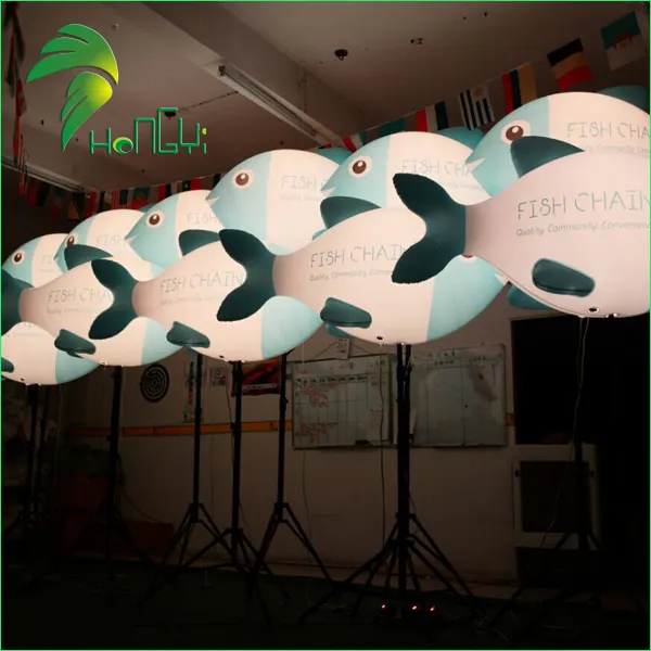 Customized Flashing LED Light Up Fish Ball / Advertising Tripod LED Lighting Up Inflatable Fish Balloons for Party Decorations