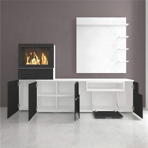 <span class=keywords><strong>Ensemble</strong></span> de meubles de salon innovants pour la maison avec foyer au bioéthanol, unité murale <span class=keywords><strong>TV</strong></span>, finition <span class=keywords><strong>blanc</strong></span> mat et <span class=keywords><strong>blanc</strong></span> brillant - Product Image 3