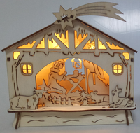 Crèche en bois pré-éclairée pour Noël, lumière LED blanc chaud, décoration de Noël, nouvelle, alimentée par piles