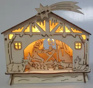 Natale Natività Pre-lit Legno Bianco Caldo HA CONDOTTO LA Luce di Natale Decorazione NUOVO