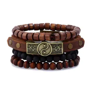 2018 New Arrival Multilayer Energy Balance MenのLeather Bracelet With Wood Beaded