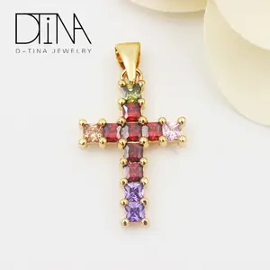 DTINA 18k gold plated fashion ruby pendant cross gold plated zircon pendant