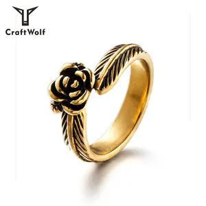 Craft Wolf Hot Sale High Quality Couple Feather Rose Gold Ring