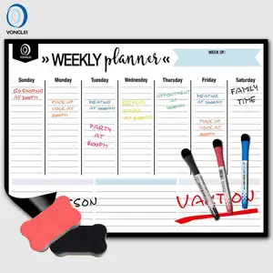 Fridge magnetic weekly planner oem customized nano premium erase film 4.1 1 dry erase weekly calendar paper rubber magnet