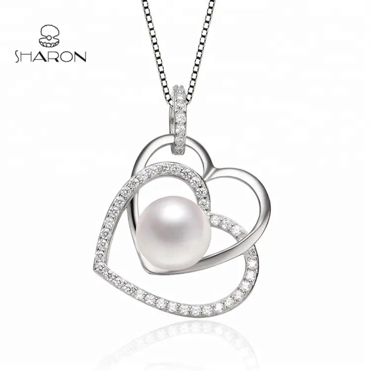 Hot Selling Double Heart Freshwater Real Pearl Necklace