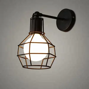 Vintage retro lights wall lamps metal iron cage lampshade In
