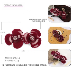 Di modo Camelia Acrilico Dei Capelli Della Clip di Strass Splendido Doppio Mollette Per Capelli Fiori Clip di Capelli Delle Donne Del Fiore - Product Image 2