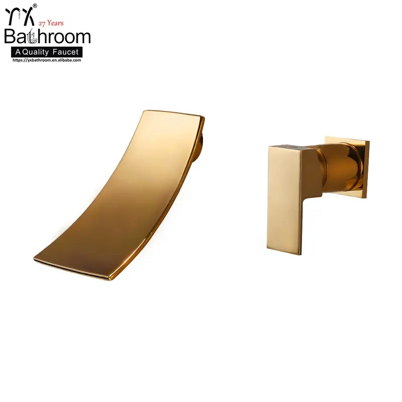KaiPing Titanium Gold color 100% Brass Wall Mounted Bathroom Basin Waterfall Faucet Sink Mixer Tap bathroom taps faucet