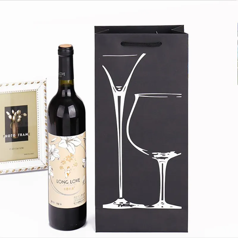 black paper bags single pack wine bag packaging with hot foil your own logo
