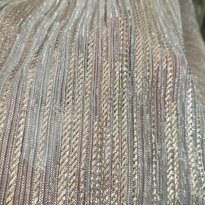 Geplooide Metallic Stof, Polyester Gebreide Stof met Gouden Lurex Stipe, Verfrommeld Glitter Klatergoud Stof voor vrouwen Dressing - Product Image 2