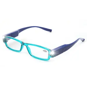 Wholesale Fashion Unisex Plastic PC Crystal Blue Led Light Eyewear Reading Glasses