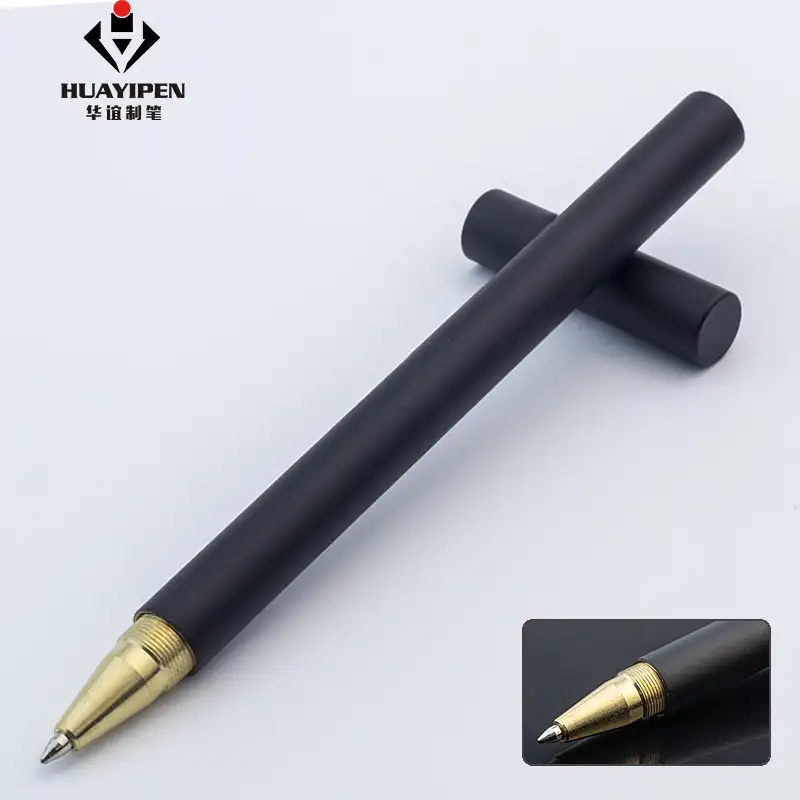 Unieke Roller Pen Mat Zwart Handgemaakte Messing Koper Gel Met Pen Bag Gift Kantoor School Briefpapier Leveringen