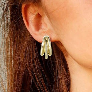 Moda takı 18K altın kaplama bildirimi yüksek cilalı üçlü yuvarlak orta açık tüp Hoop küpe - Product Image 6