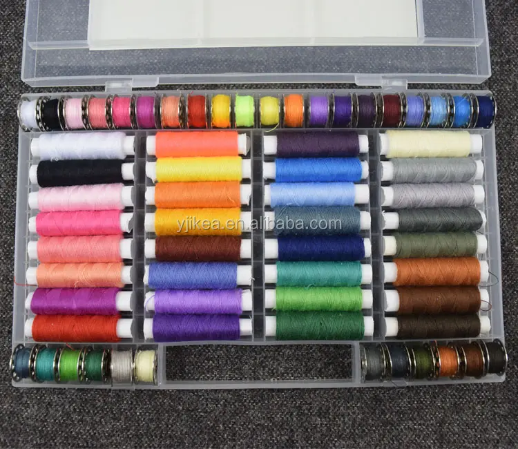 ร้อนขาย64สีท่องเที่ยวมินิชุดจักรเย็บผ้าในกล่องพลาสติก