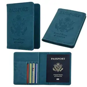 自定义徽标个性化升华苗条旅行钱包摩洛哥十字纹 Pu 皮革签证 Rfid 阻止美国护照持卡人盖