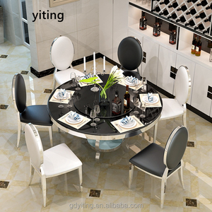 Demi-Cercle D'or en acier inoxydable hôtel hall table à manger et chaises - Product Image 2