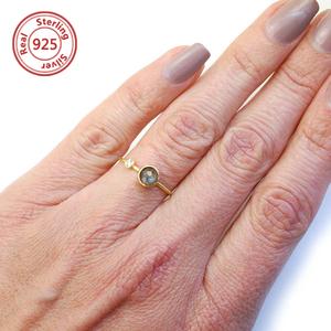Sterling Silver <strong>Rings</strong> for Women Rose Cut <strong>Labradorite</strong> <strong>Ring</strong> Semi-precious Stone <strong>Ring</strong> - Product Image 4