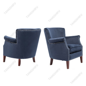 Chambre meubles <span class=keywords><strong>bouleau</strong></span> jambe bleu velours acier inclinable chaise d'appoint - Product Image 1